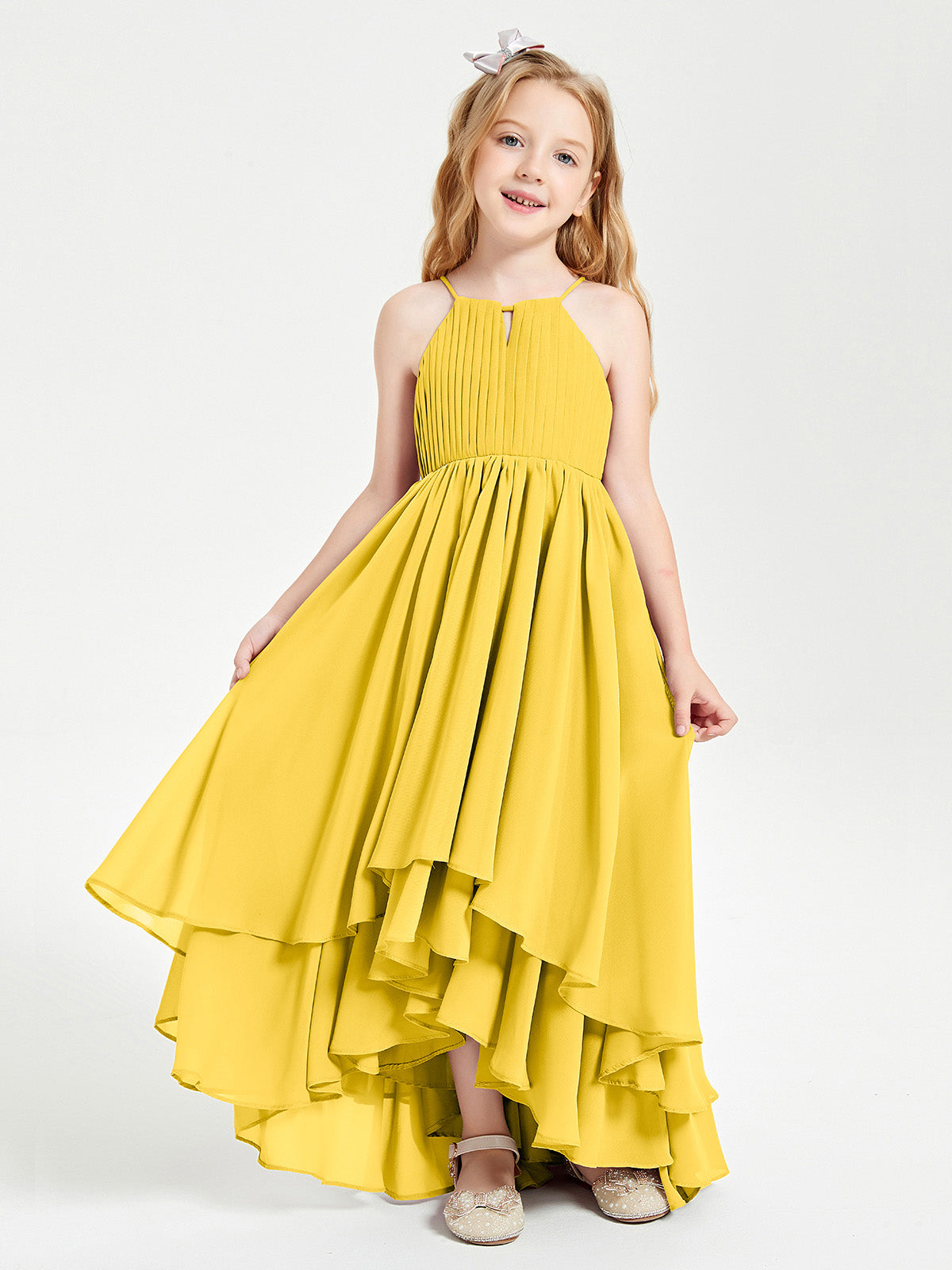 Asymmetrical Chiffon Junior Bridesmaid Dresses Marigold